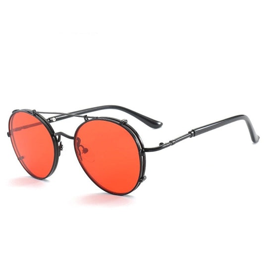 RED LENS Round Steampunk Sunglasses Women Metal Frame Circle Clear Lens Retro Punk Sun Glasses