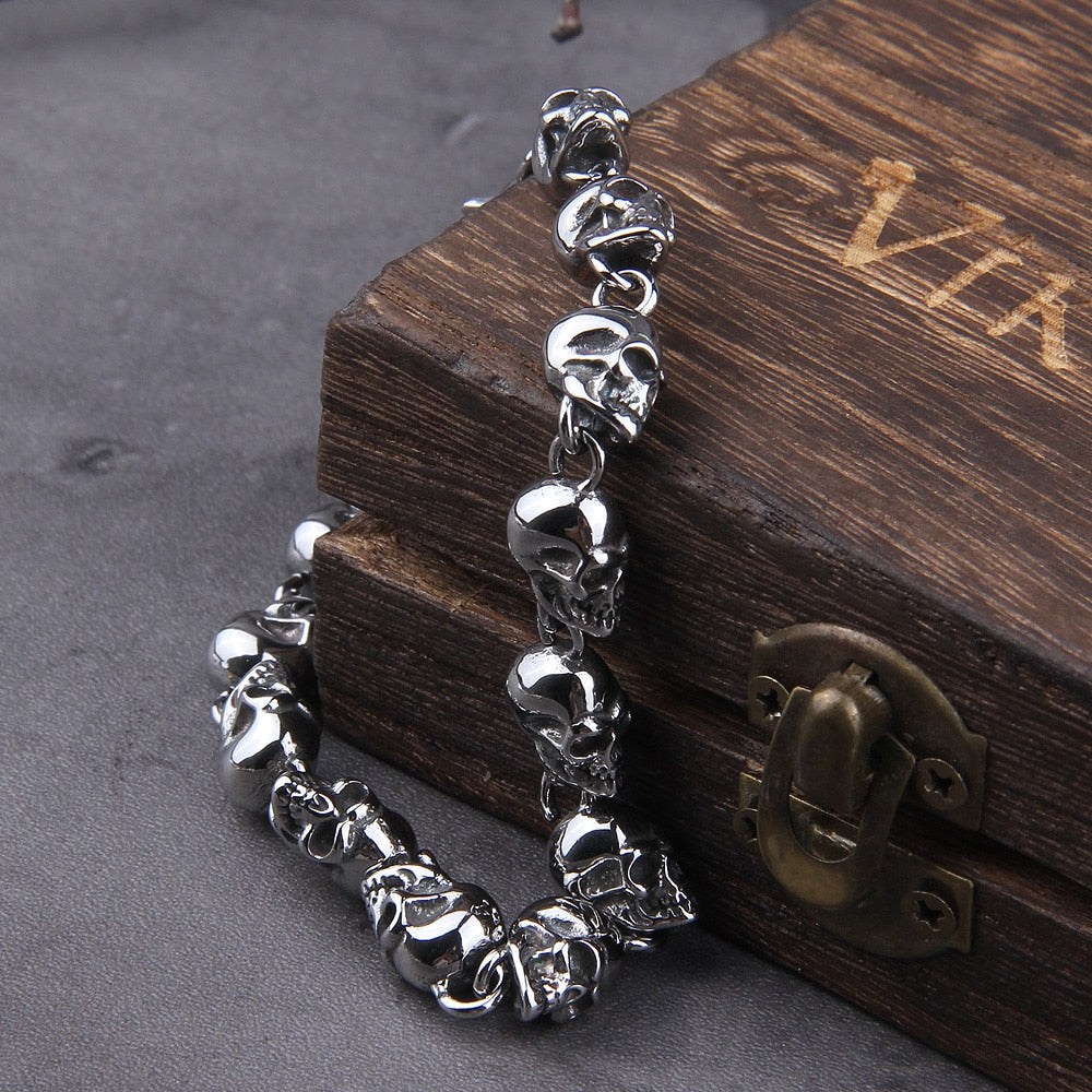 Stainless steel new design men punk skull chain bracelet men fashion stainless steel charm bracelet jewelry with box