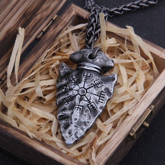 Iron Color Viking spear Pendant Necklace with Stainless Steel Chain for Men