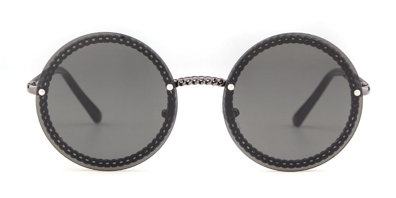 Vintage Round Sunglasses Women with Pearl Chain Accessory
