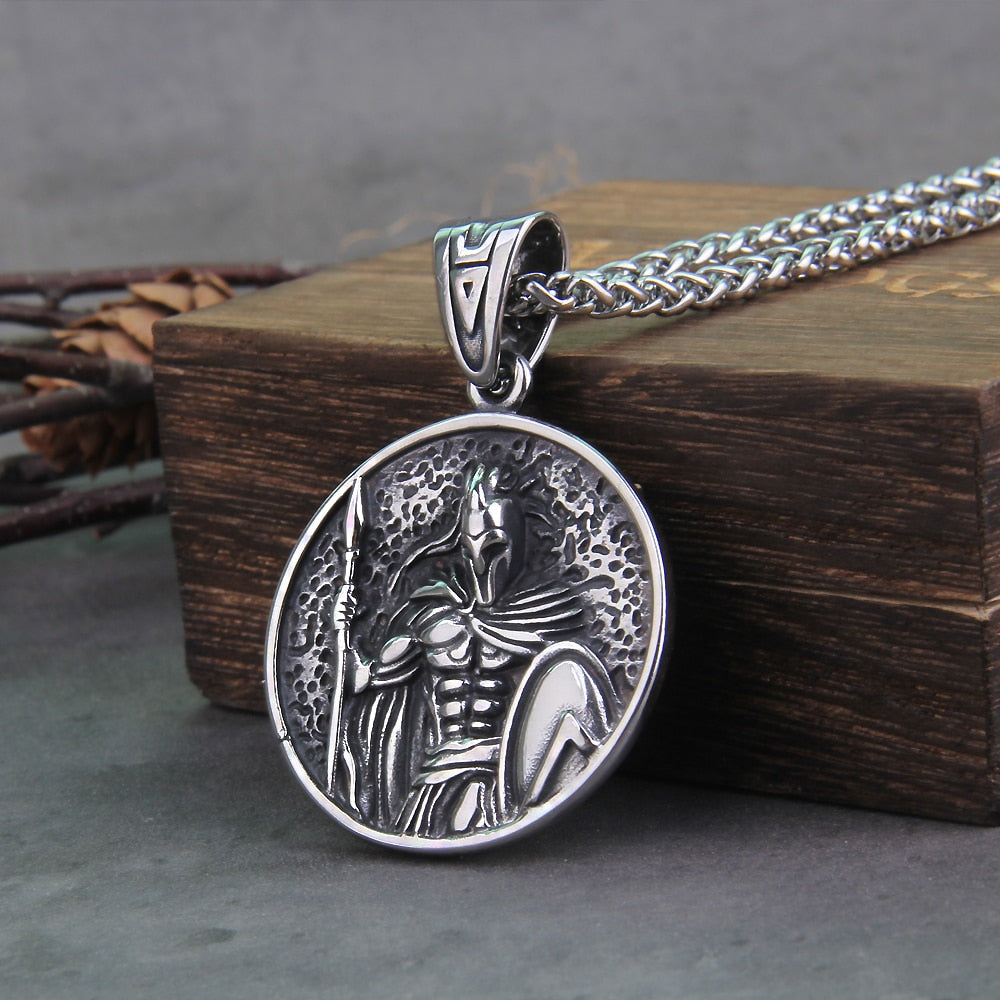 Vintage Ancient Greek Warrior Spartan Shield Pendant Necklace Punk For Men