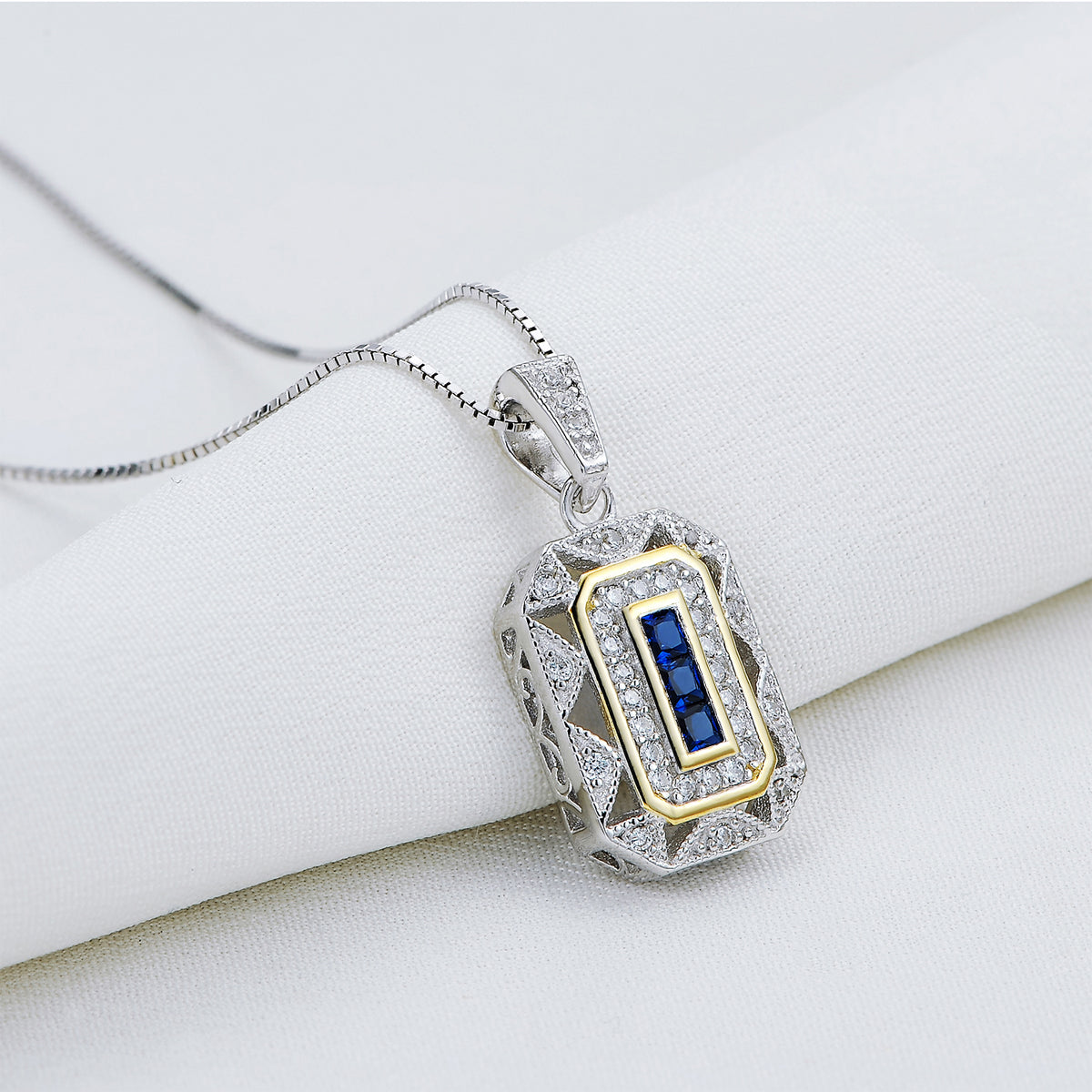 Gold & White Color Blue Zirconia 925 Sterling Silver Pendant Come with 18 Inches Chain