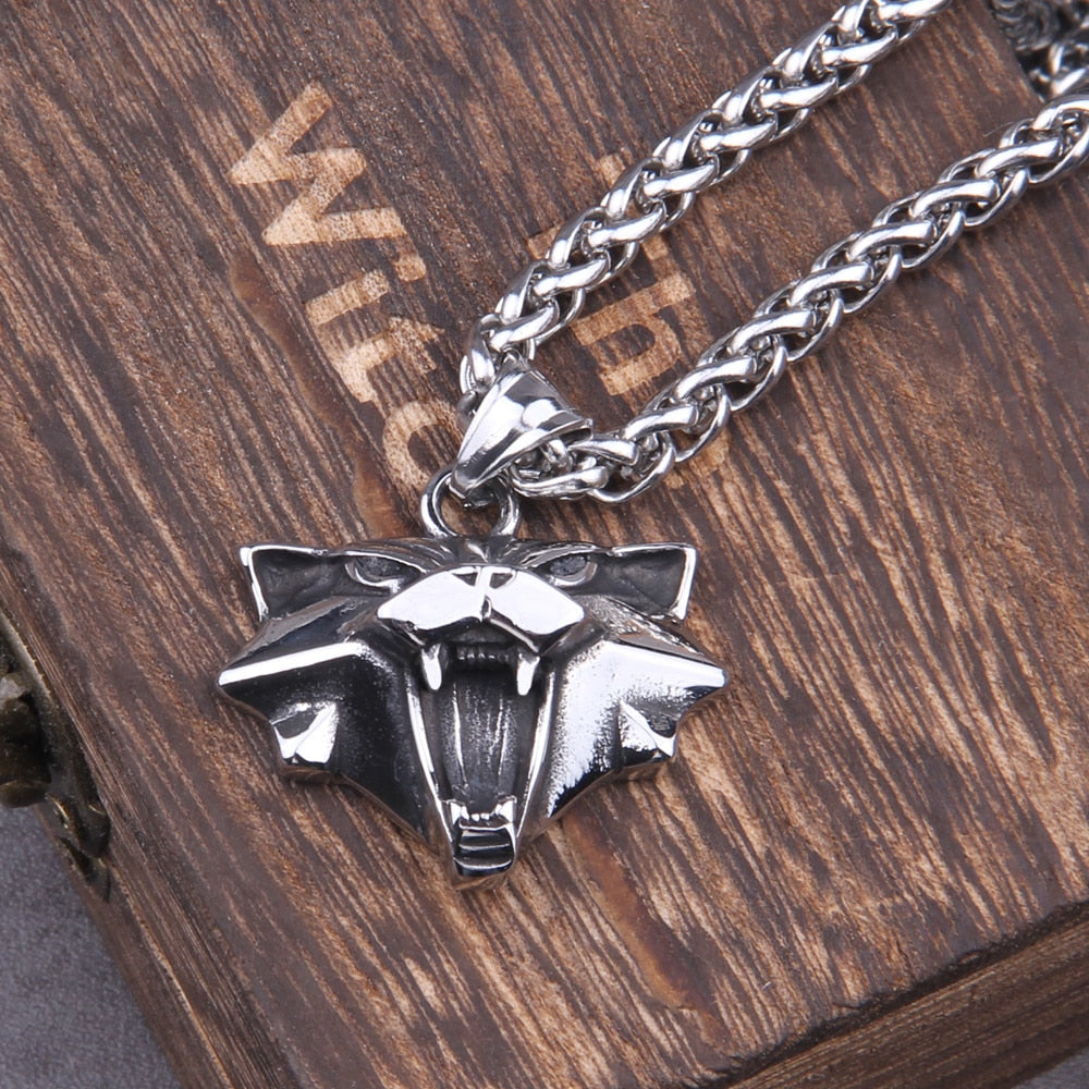 Stainless steel Pendant Wizard Medallion Pendant Necklace Cat Head Necklace