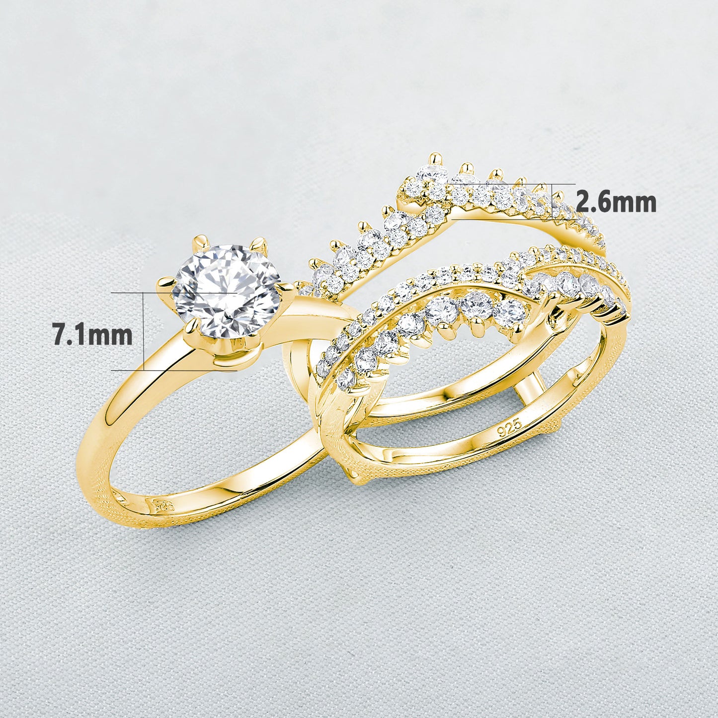 Yellow Rose Gold 925 Sterling Silver CZ Engagement Ring Set For Women