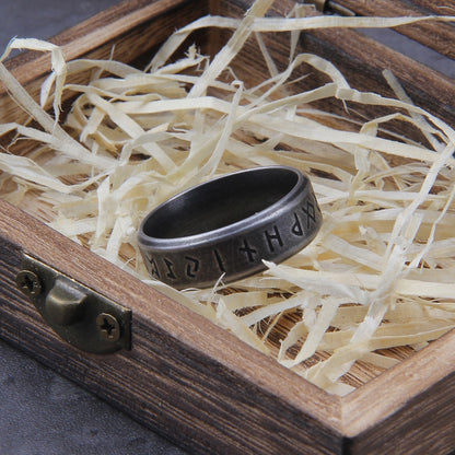 316L Stainless steel Odin Norse Viking Amulet Rune Fashion Style MEN Ring with wooden box