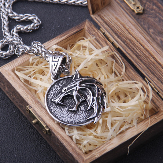 Wizard Wolf Head Pendant Necklace with a The Wild Hunt 3 Figure TV