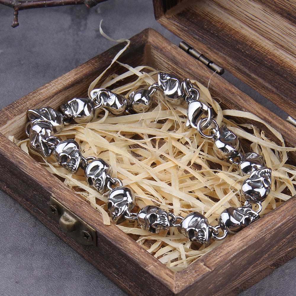 Stainless steel new design men punk skull chain bracelet men fashion stainless steel charm bracelet jewelry with box