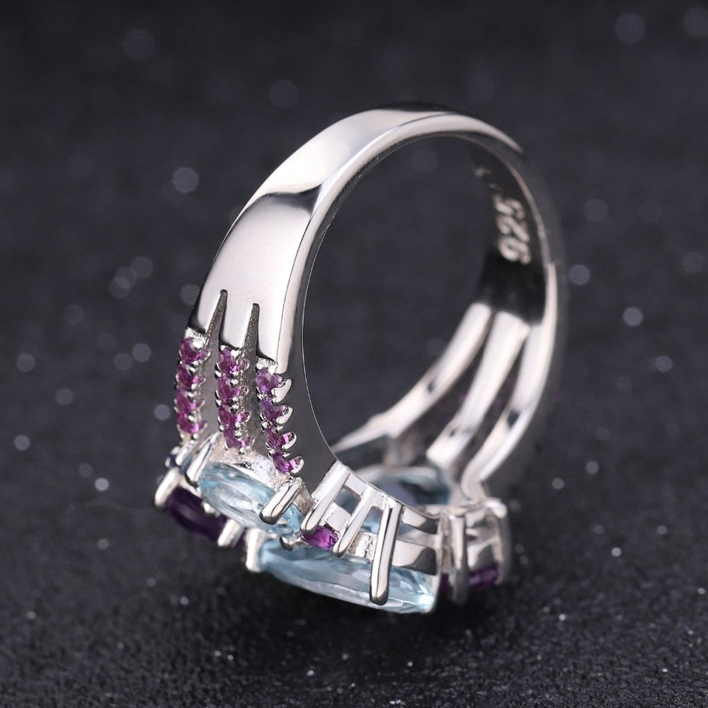 Natural Sky Blue Topaz Amethyst Rings Fine Jewelry 925 Sterling Silver Gemstone Candy Ring for Women