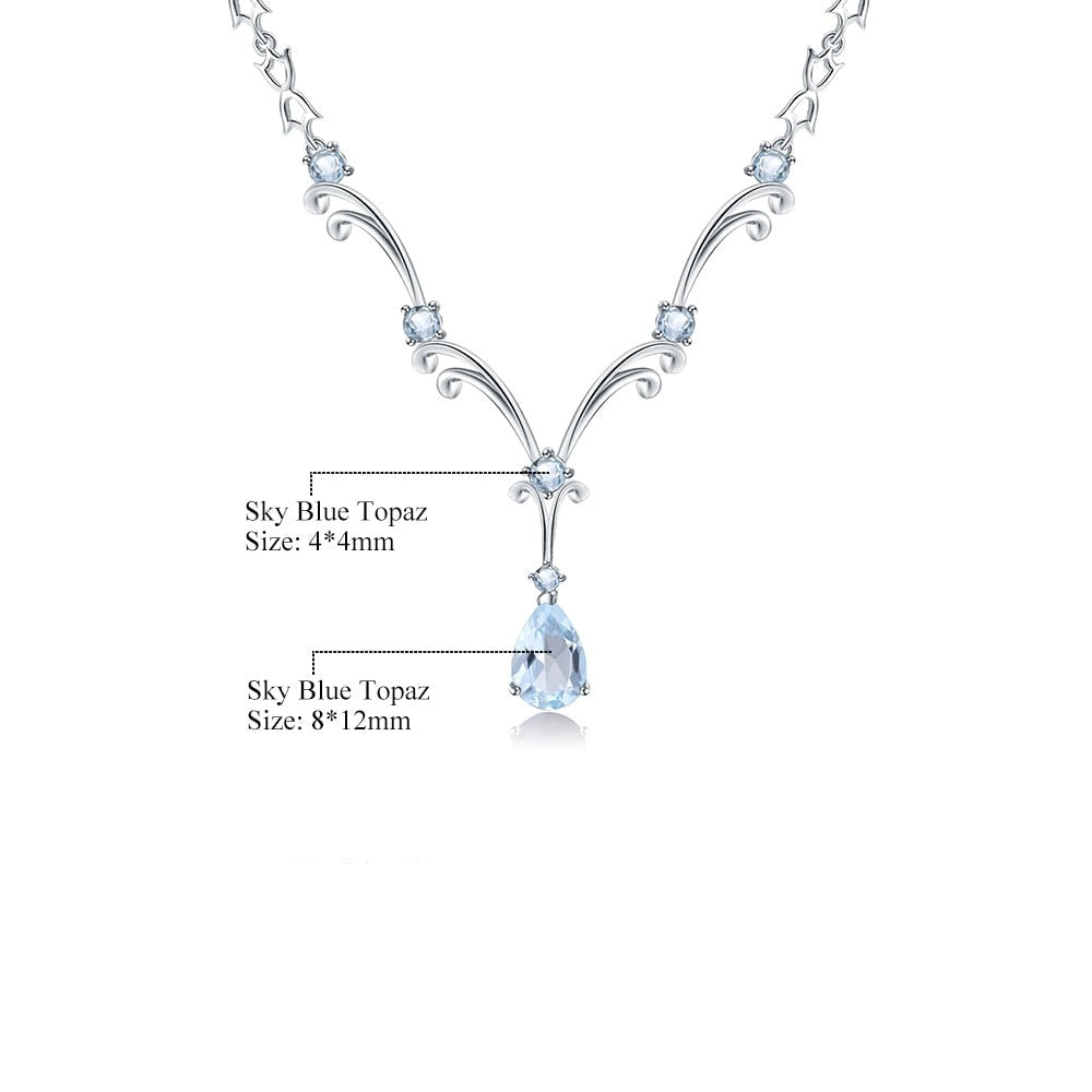 5.31Ct Natural Sky Blue Topaz Gemstone Pendant Necklace for Women Luxury 925 Sterling Silver Vintage Fine Jewelry
