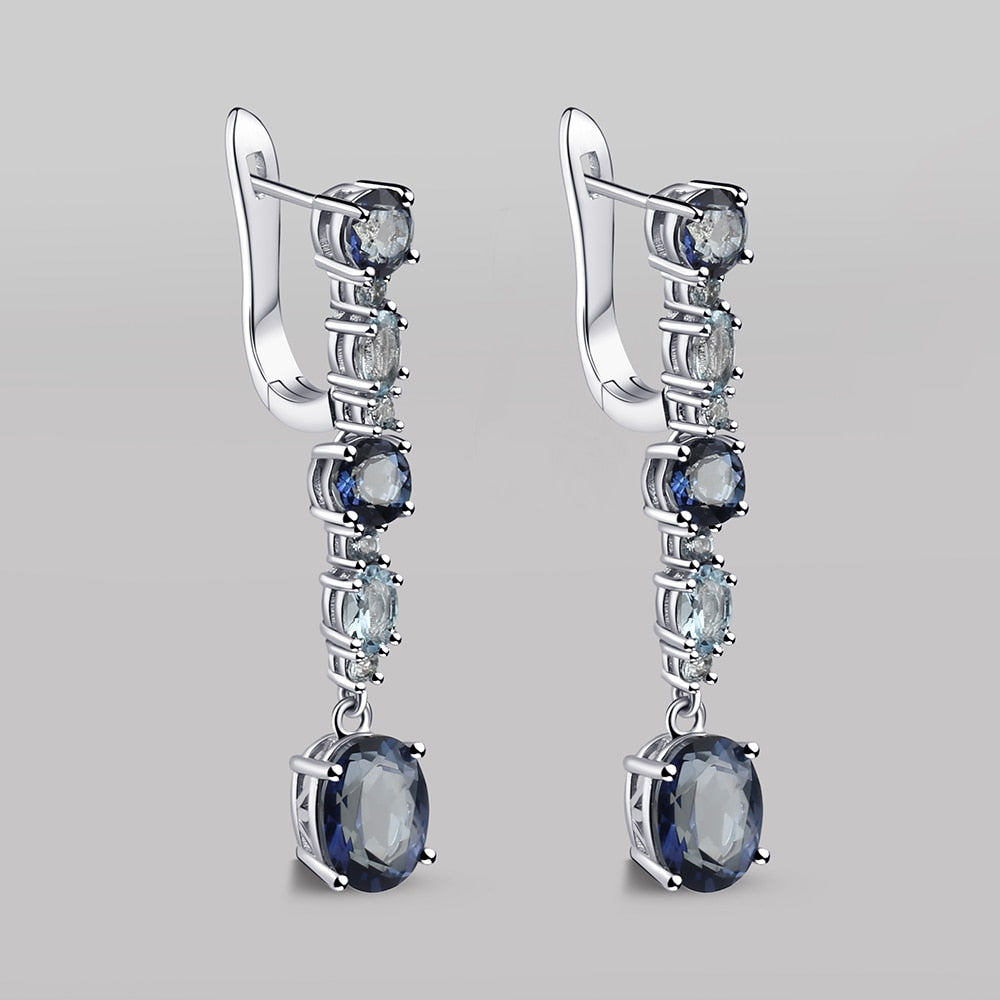925 Sterling Silver Fine Jewelry 5.56Ct Natural Iolite Blue Mystic Quartz Sky Blue Topaz Clip Earrings For Women