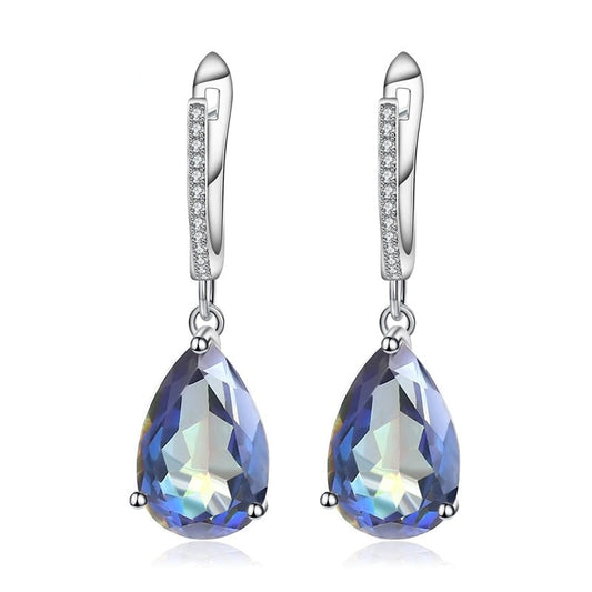 Natural Rainbow Mystic Quartz  Gemstone Earrings 925 Sterling Silver Drop 10.44Ct