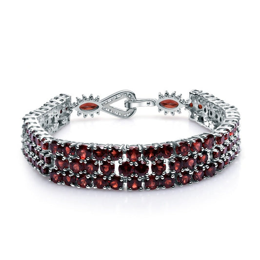 Natural Red Garnet Gemstone Bracelet Genuine 925 Sterling Silver Bracelets  30.80Ct