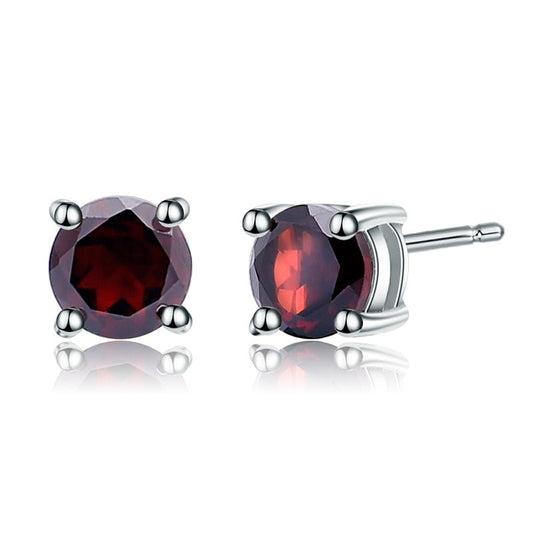 5mm 1.28Ct Round Natural Red Garnet Gemstone Stud Earrings Genuine 925 Sterling Silver Fashion Jewelry for Women