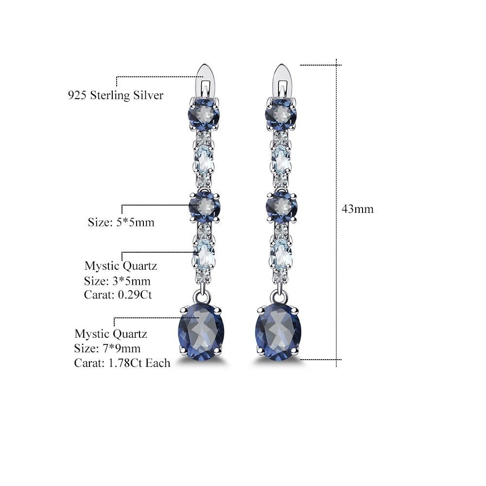 925 Sterling Silver Fine Jewelry 5.56Ct Natural Iolite Blue Mystic Quartz Sky Blue Topaz Clip Earrings For Women