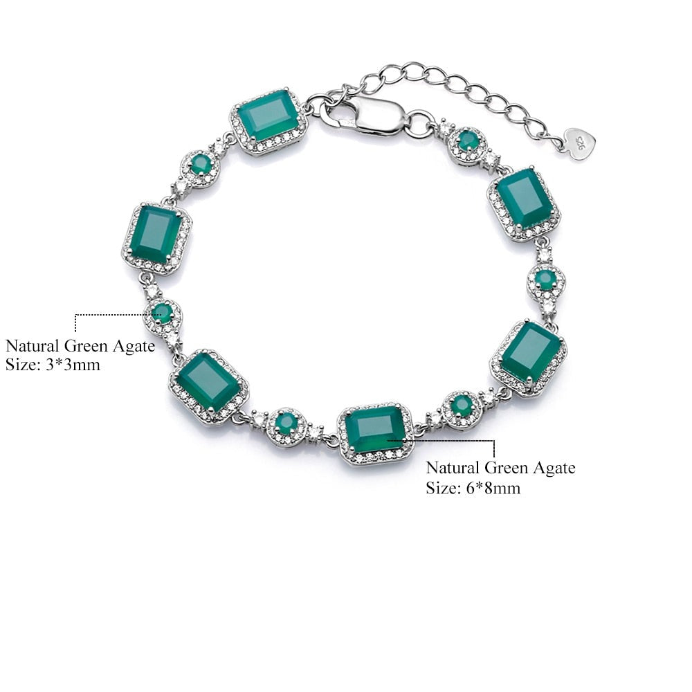 Green Agate Bracelet Genuine 925 sterling silver Natural Gemstone Bracelets