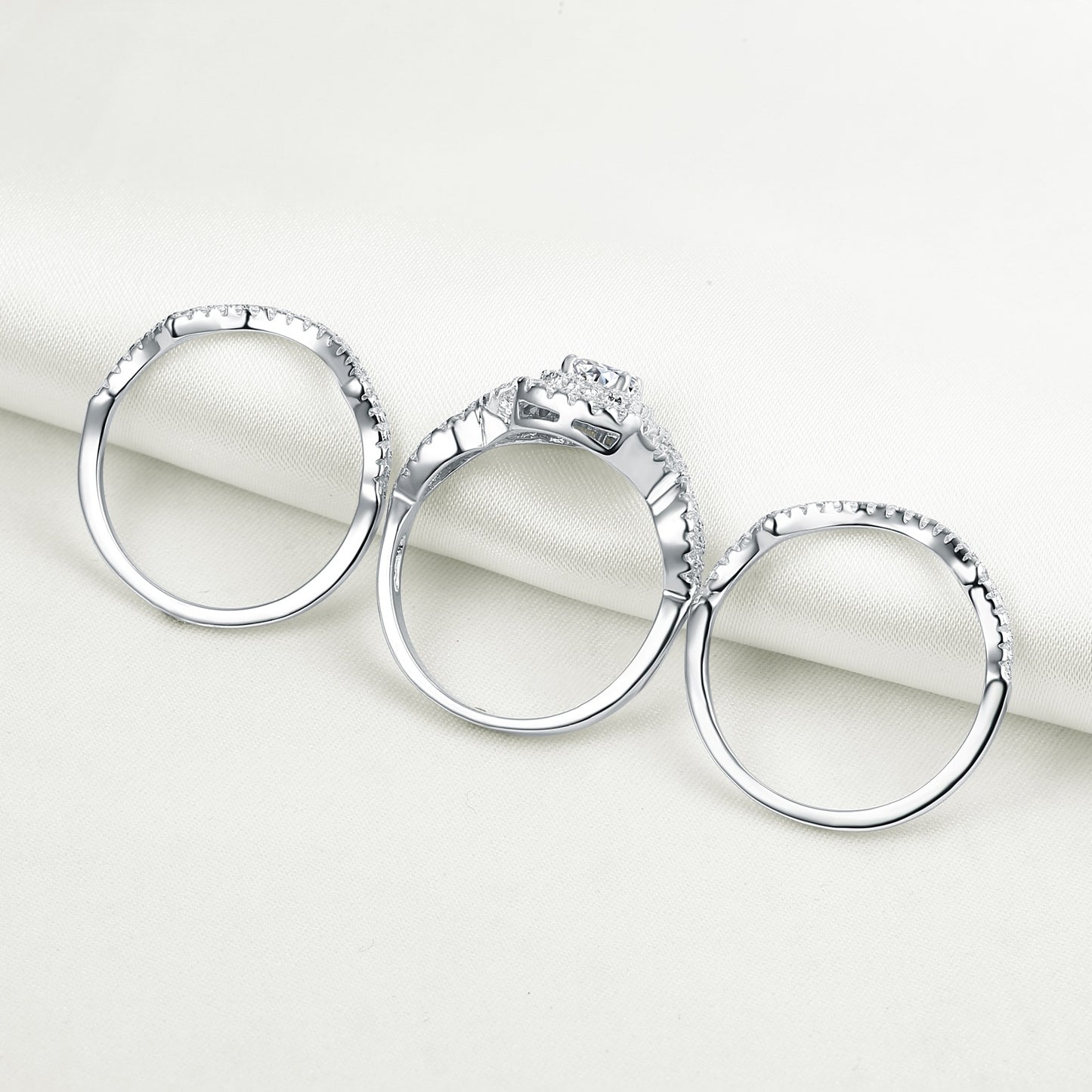3-Pieces 925 Sterling Silver Wedding Set Rings for Women