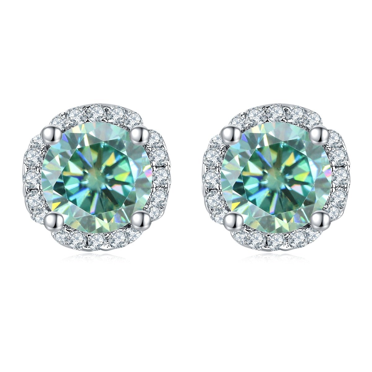 925 Silver - 6 Prong Round Stud Earrings 5mm Green Color Moissanite Earrings For Women