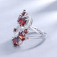 Natural Red Garnet Vintage Flower Jewelry Set 925 Sterling Silver Gemstone Earrings Ring Set For Women