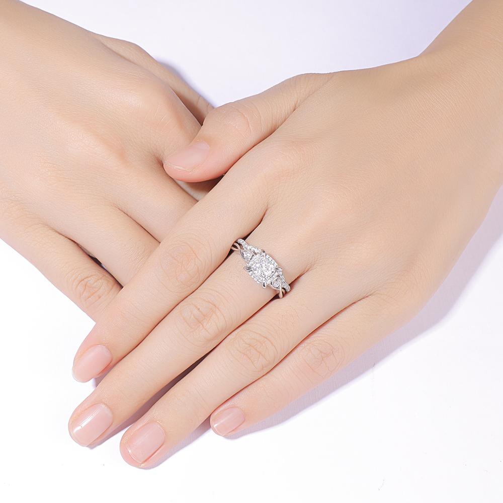 Exclusive Bridal Set for Women 2 Pieces Solid 925 Sterling Silver Wedding Rings Halo Round Cut Clustered AAAAA CZ
