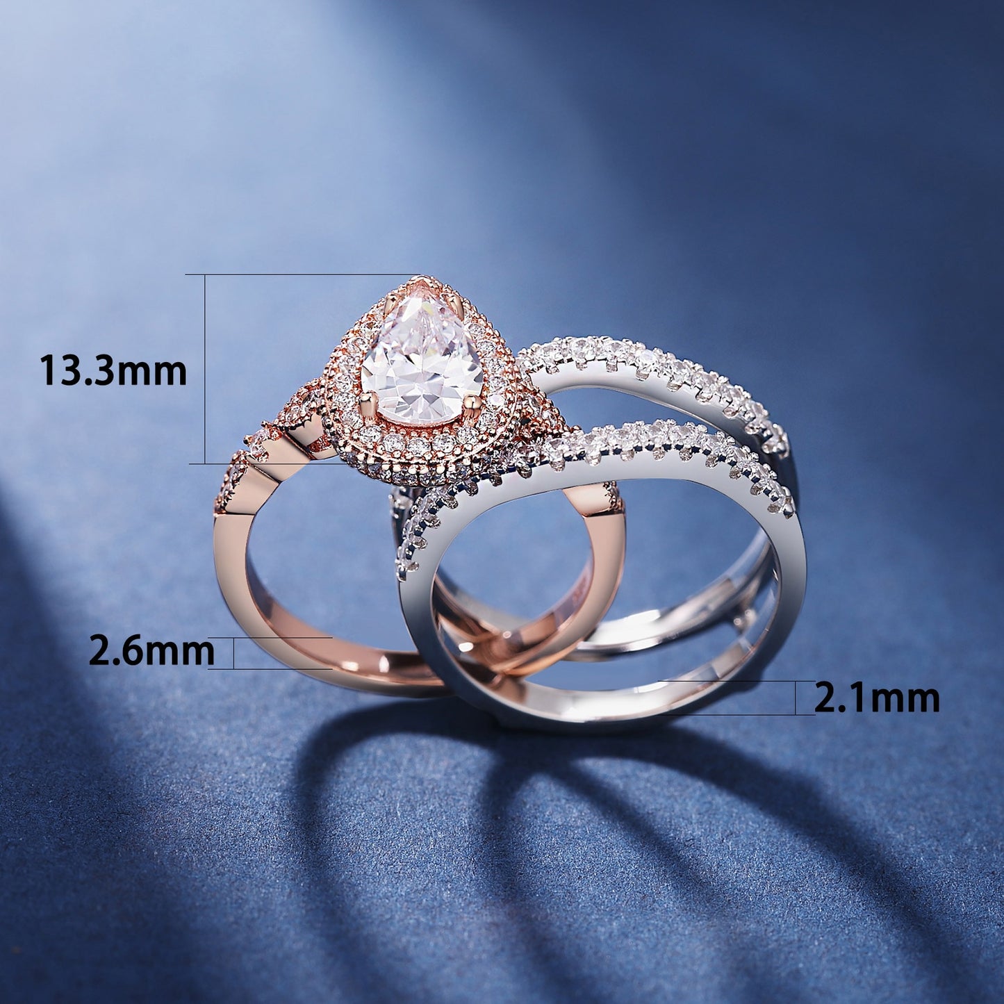 Yellow Rose Gold Engagement Ring Set 925 Sterling Silver Adjustable Enhancer Band Simulated Diamond CZ Romantic Jewelry