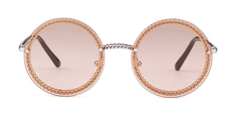 Vintage Round Sunglasses Women with Pearl Chain Accessory