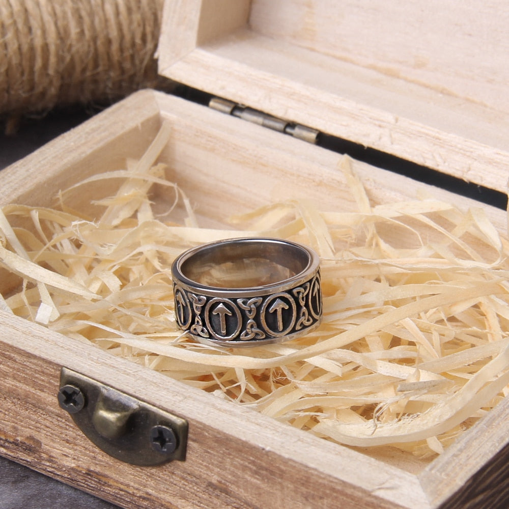 Viking rune cool stainless steel ring smooth fashion popular north Europe gift amulet jewelry with wooden box