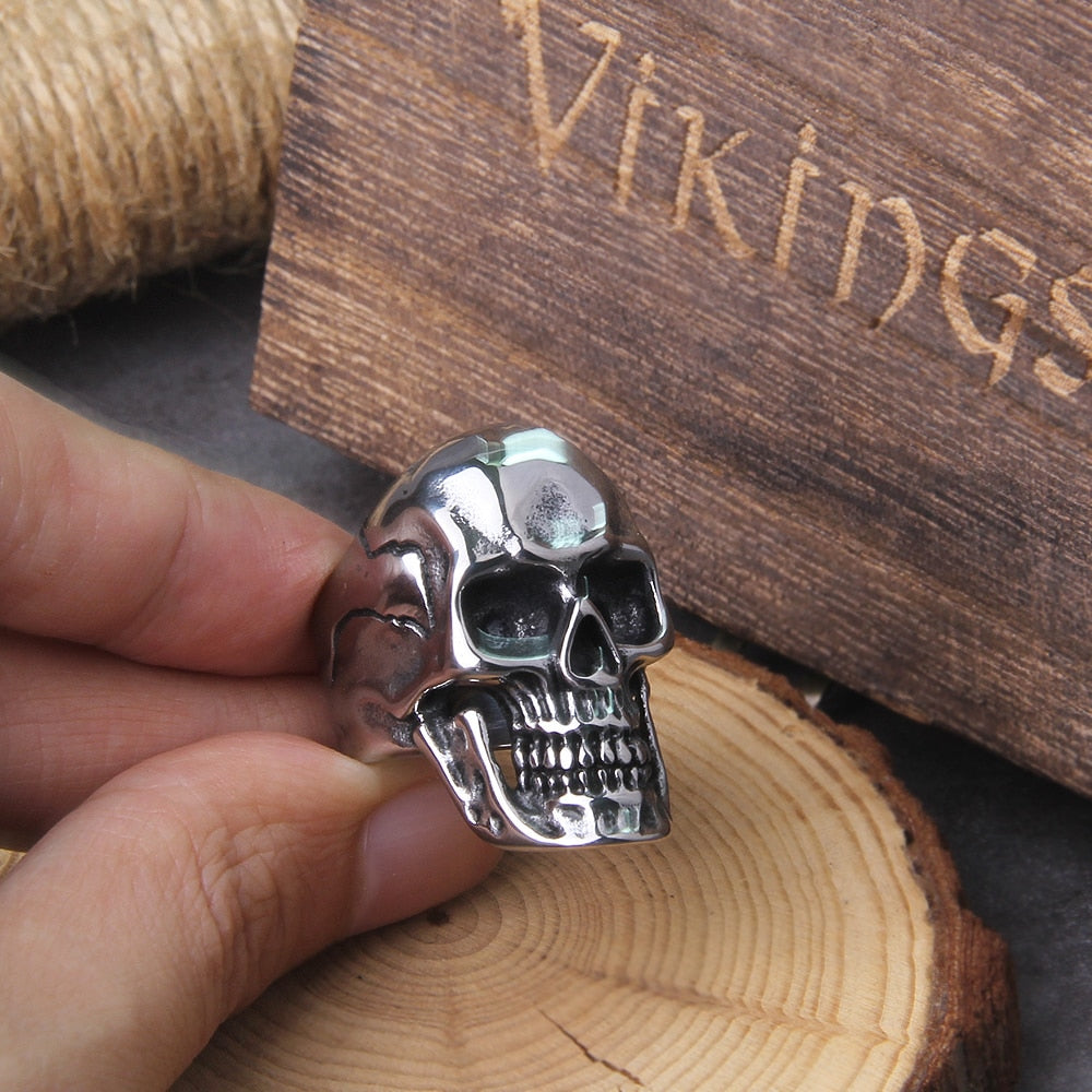 Calvarium Skull Ring Gothic 316L Stainless Steel Biker Ring Motorcycle Band jewelry with wooden box