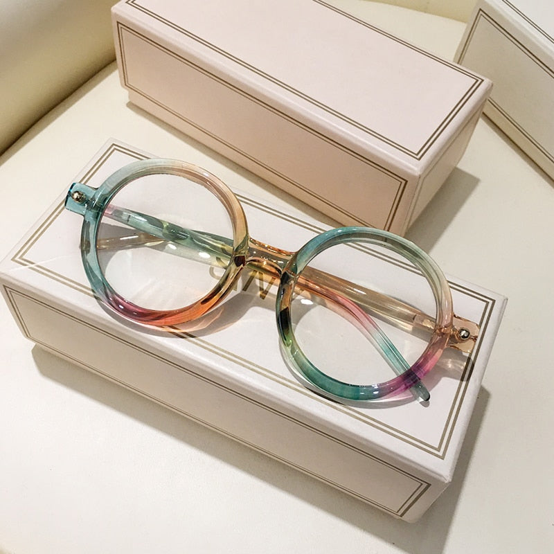 Retro Gray Pink Lens Round Sunglasses Women Brand Trendy Shiny Circle Frame