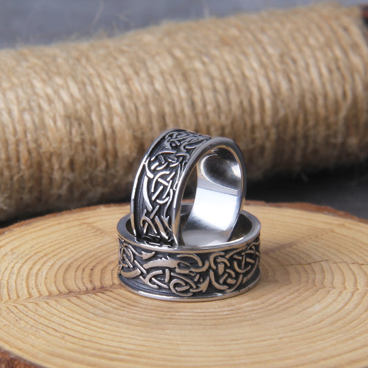 Stainless Steel Vegvisir Statement Viking Dragon Rings Men Never Fade with Vikings wooden box gift