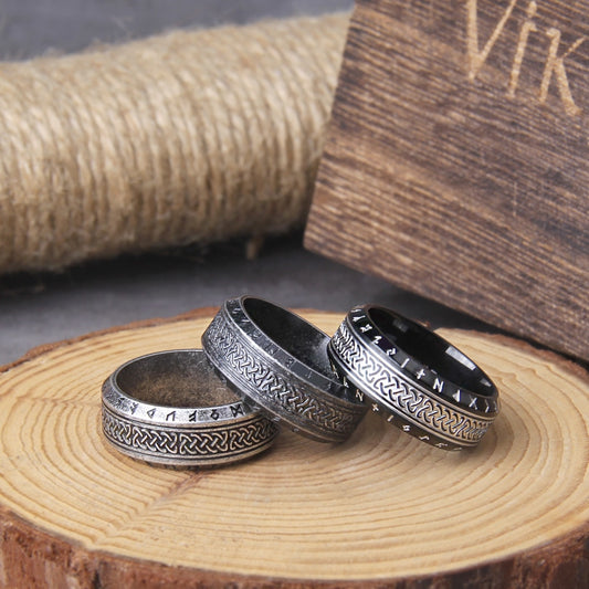 Viking rune cool stainless steel Celtic ring smooth fashion amulet jewelry with wooden box