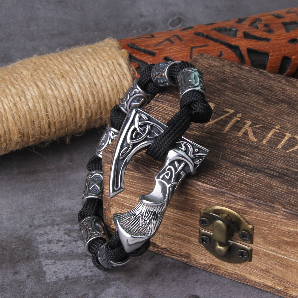 Viking Axe punk beads bracelet for men stainless steel fashion climbing rope Jewelry