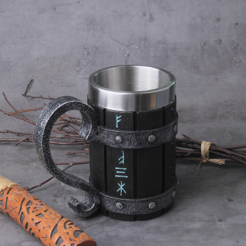 Viking Wood Style Beer Mug Simulation Viking Ship Dragon Drakkar Tankard Mug Nordic Beer Cup