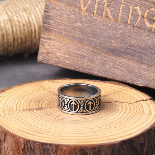 Viking rune cool stainless steel ring smooth fashion popular north Europe gift amulet jewelry with wooden box