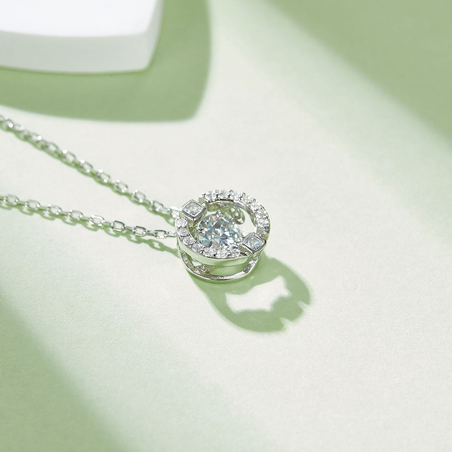 0.50ct D Color VVS1 Moissanite Halo Dancing Diamond Pendant Necklace in 925 Sterling Silver