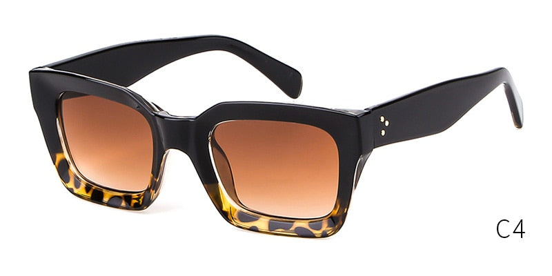 Transparent Retro Designer Tortoiseshell Rivet Frame Sun Glasses Shades