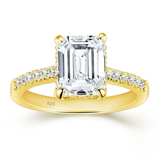 Yellow /Rose Gold Solid 925 Silver 3 Carat Emerald Cut Engagement Rings for Women CZ Simulated Diamond Fine Jewelry