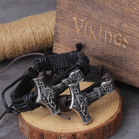 Hammer Wrap Viking Bracelet Men Leather Accessories Hatchet Handmade Pirate Bracelet