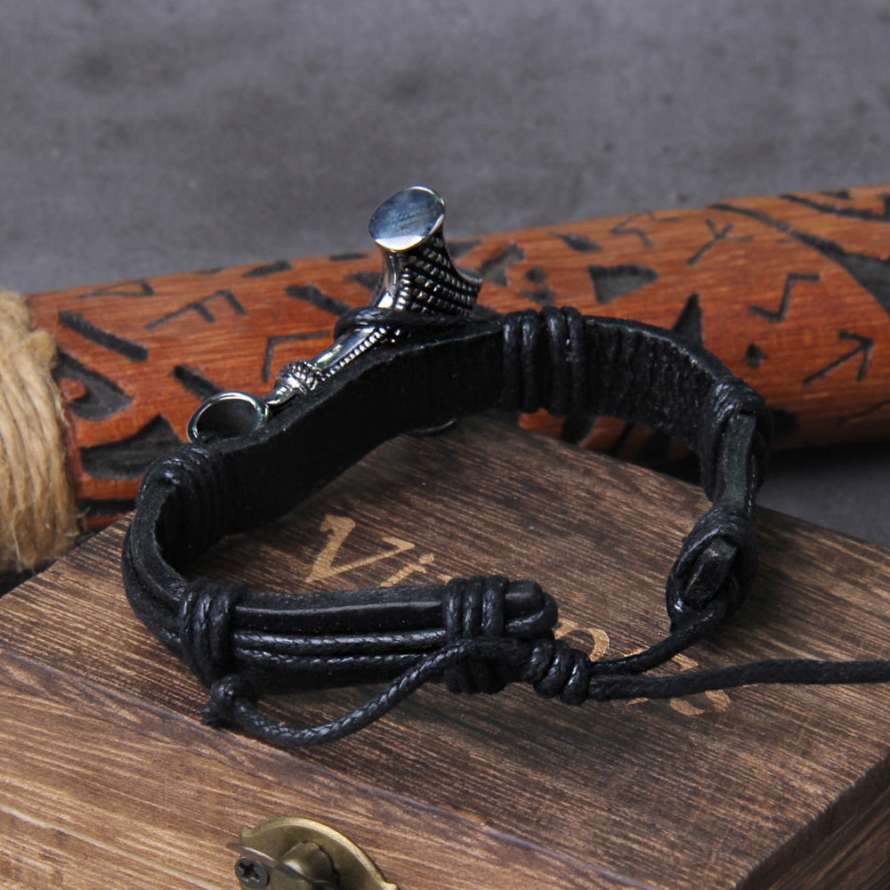 Hammer Wrap Viking Bracelet Men Leather Accessories Hatchet Handmade Pirate Bracelet
