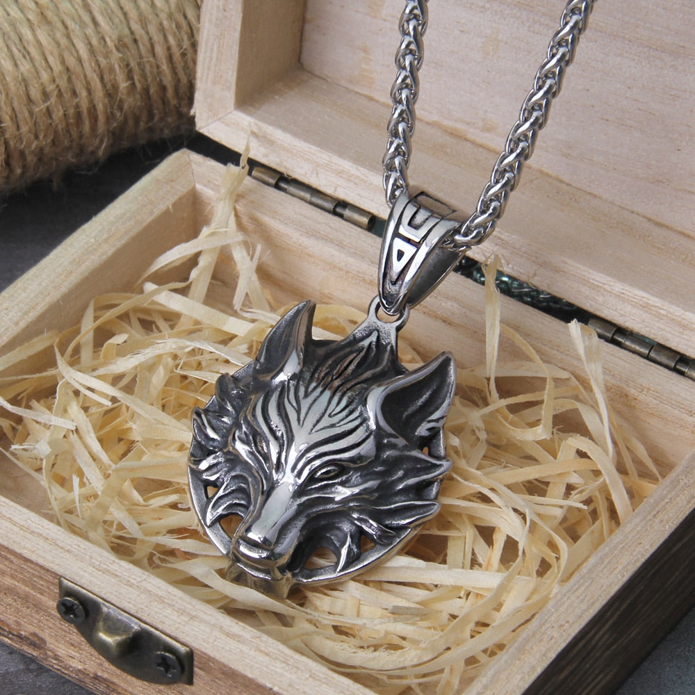 Never Fade Men stainless steel Wolf head Norse Viking pendant necklace Vikings
