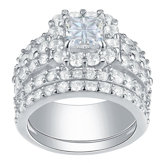 Halo Wedding Rings For Women 4 Carats Cross Cut AAAAA Zirconia Classic Jewelry 925 Sterling Silver Ring Set