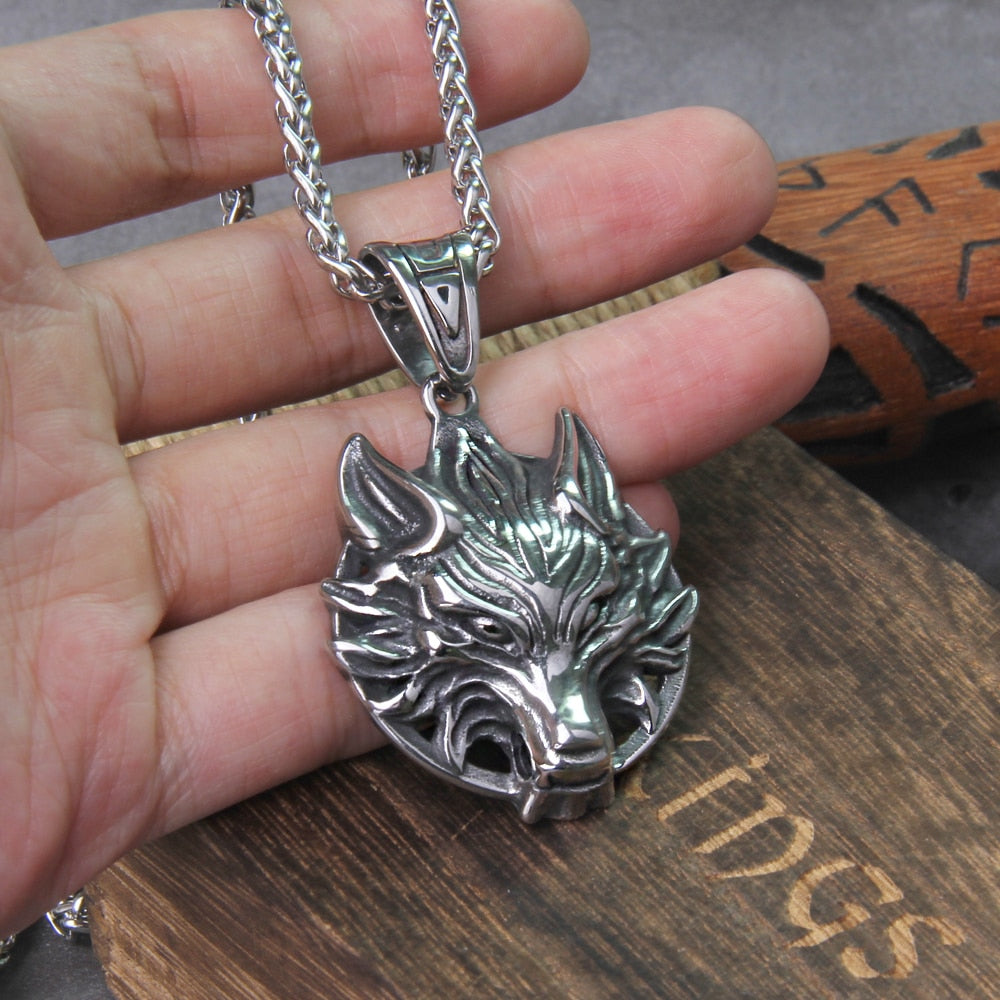 Never Fade Men stainless steel Wolf head Norse Viking pendant necklace Vikings