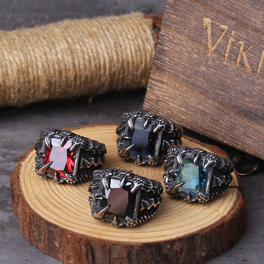 Punk Dragon Ring Casting Prong Setting Red CZ Stone Stainless Steel