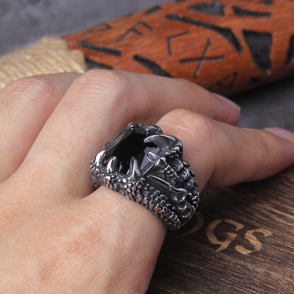 Punk Dragon Ring Casting Prong Setting Red CZ Stone Stainless Steel