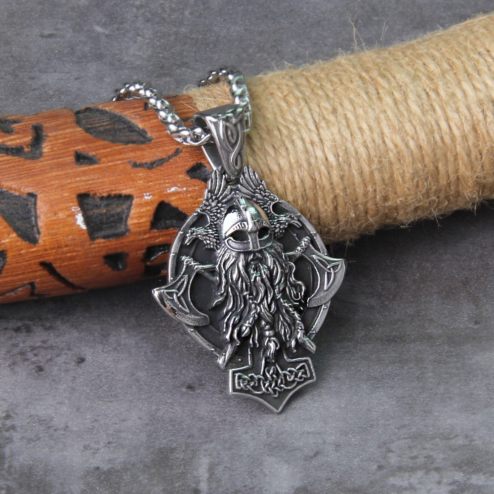 Stainless Steel Men Viking Warrior with Viking axe on Viking Shield pendant necklace for men