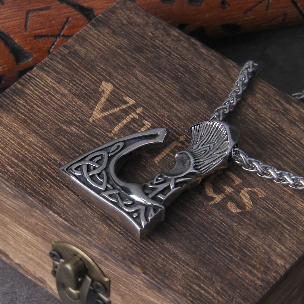 Viking Axe Necklace Pendant Valknut Stainless Steel Viking Men
