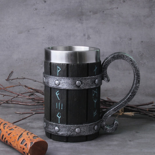 Viking Wood Style Beer Mug Simulation Viking Ship Dragon Drakkar Tankard Mug Nordic Beer Cup