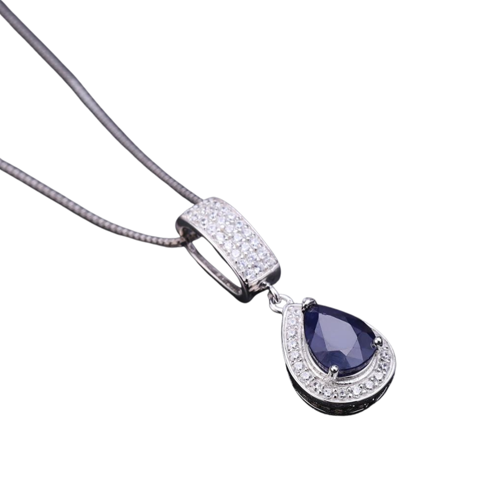 Classic Natural Blue Sapphire Gemstone Jewelry Set 925 Sterling Silver Pendant Earrings Ring Set For Women